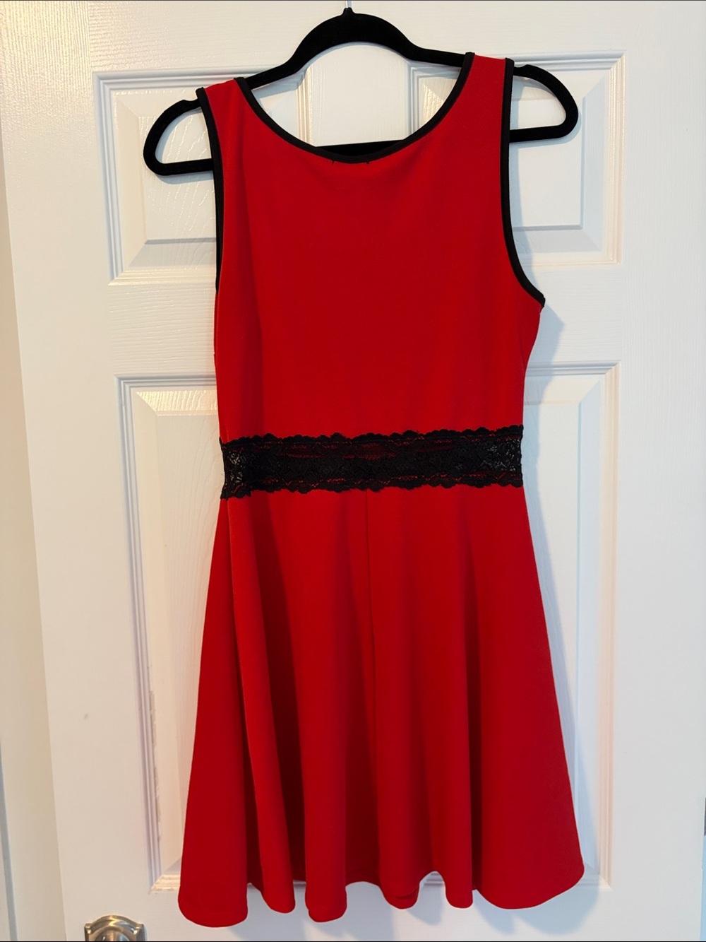 Vibe Red Sleeveless Fit-and-Flare Dress with Black Lace Waist - Picture 5 of 5